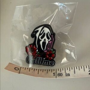 Ghost Face Enamel Pin with Roses